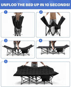 Sportneer Camping Cots for Adults: 1200D Double Layer Oxford Camping Cot with 2 Side Pockets - Heavy-Duty Comfort Cot Bed for Camping Travel Tent Day Outdoor & Home Guest, Ease of Setup