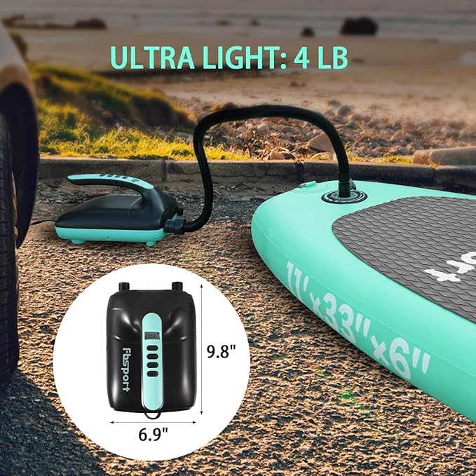 FBSPORT 20PSI High Pressure SUP Vehicle Electric Air Pump, Inflation Paddle Board Pump for Stand Up Paddle Boards, Inflation & Deflation Function Quick Air Inflator for Paddleboards