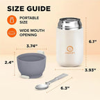 ENERGIFY Vacuum Insulated Food Jar. Large 24oz Bowl incl. Folding Spoon, Cup. Wide Mouth Keep Hot & Cold Drinks Soup Lunch Container for Adults. BPA-Free Stainless Steel, Leak Proof, Cream