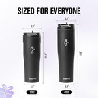 Coolflask Water Bottle 40 oz Fits Car Cup Holder, Slim Tumbler Stainless Steel with Straw & Handle, Vacuum Flask Leakproof Wide Mouth for Travel Sports Gym, Black
