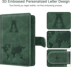 Personalized A Passport Holder Cover Initial Letter Travel Wallet RFID Blocking Passport Cover Credit Card Holder Case Passport Book Holders for Women and Men, Pine Green-A
