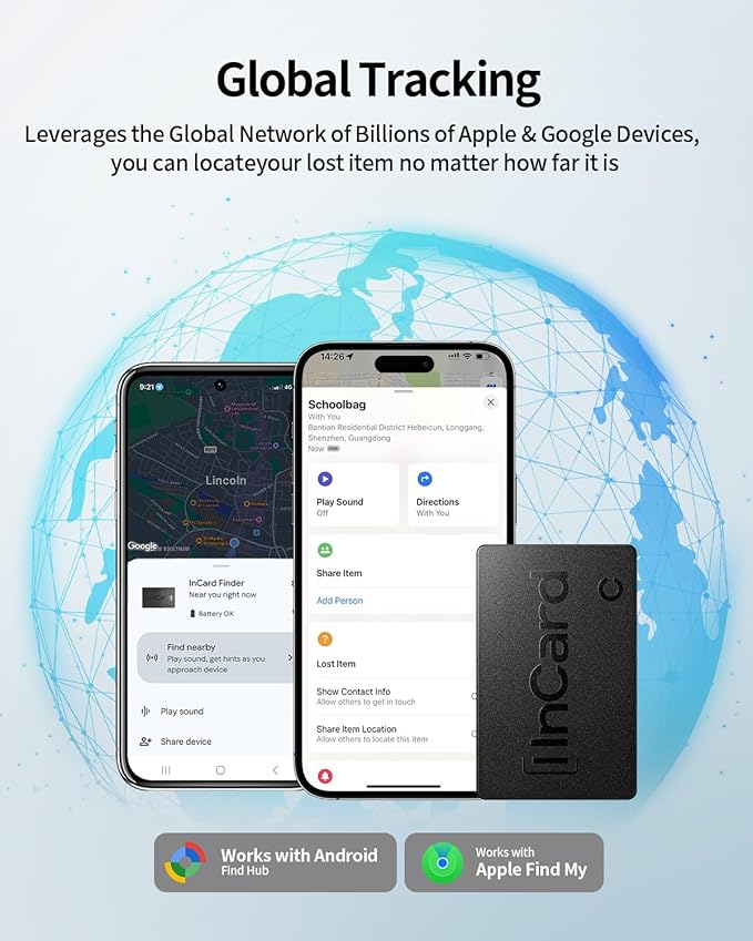 Wallet Tracker for iOS & Android, 5-Year Battery Life, IP68 Waterproof, Ultra-Slim Design, Works with Apple Find My and Google Find Hub, Smart Card Locator for Passport, Keys, Bags