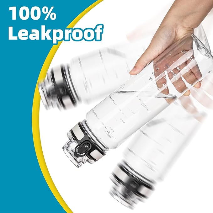 OLDLEY 32 oz Water Bottle, Motivational Water Bottle with Time Marker, Sports Water Bottle With Strap, Leakproof & BPA Free Large Water Bottles for School, Gym, Travel, Outdoor, Tritan, Transparent