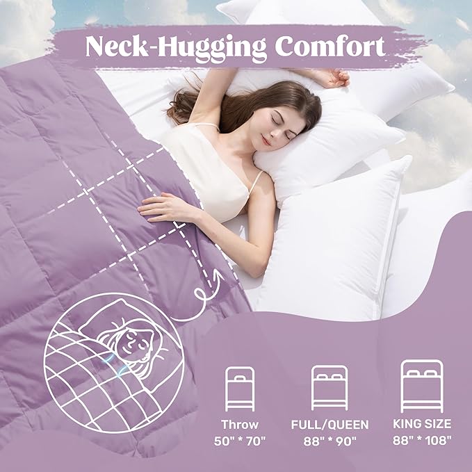 puredown® Queen Size Blanket for Bed, Ultra Soft Lightweight Down & Feather Fill, All Season Blanket, Machine Washable, 88"X90", Lavender