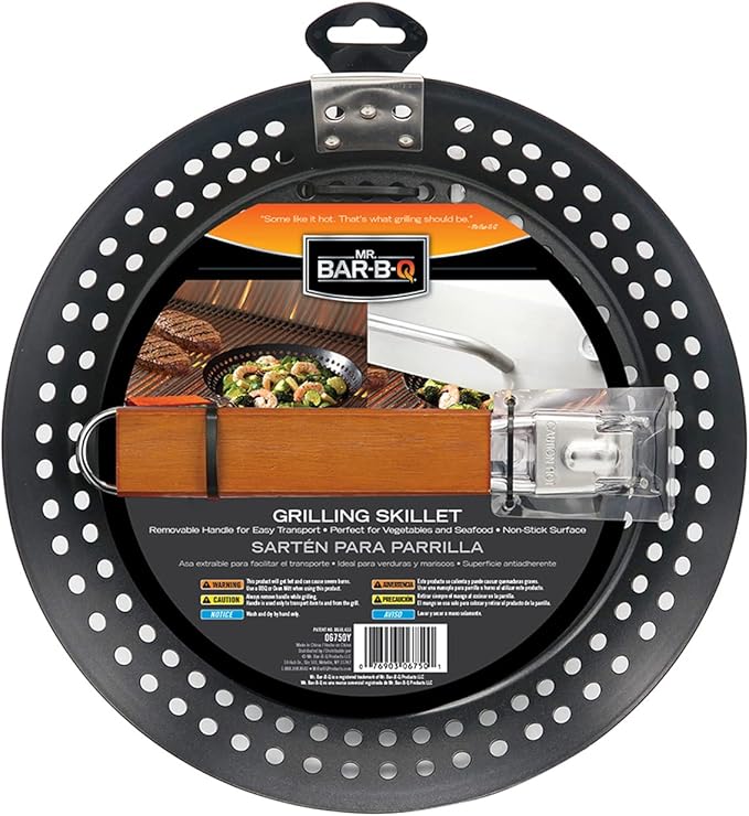 12" Non-Stick Grilling Skillet, Large Strainer with Removable Handle For Deep Frying Fried Food, Seafood & Vegetables, Grilling Basket for Indoor, Outdoor BBQ, Grill & Restaurants - Mr. Bar-B-Q 06750X