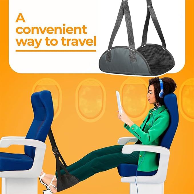 TOLUON Airplane Foot Hammock Foot Hammock for Plane Travel Portable Airplane Footrest Length Adjustable Airplane Foot Rest Travel Essentials Accessories Office Leg Rest Gifts to Relax Your Feet Black