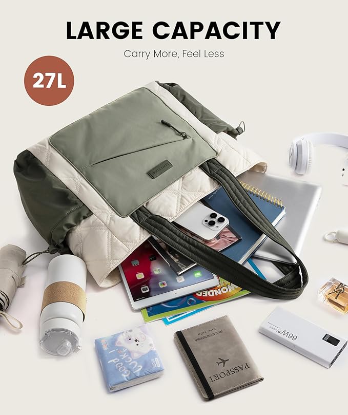 LOVEVOOK Tote Bag for Women, puffer tote bag for Work Travel Nurse, Lightweight quilted Bags with Compartments