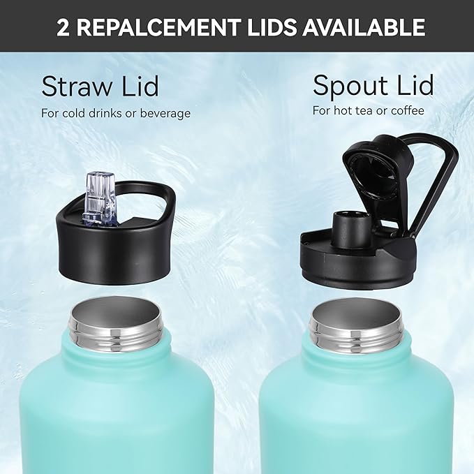 HASLE OUTFITTERS Half Gallon Insulated Water Bottles 64 oz, Stainless Steel Metal Water Jug with 2 Lids Keep Cold 48h/Hot 24h, Leak Proof & BPA-Free Water Flask Jug(Pink Blue Gradient,1)