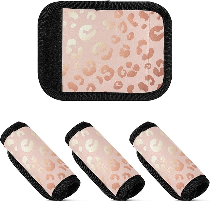 2 Pack Rose Gold Leopard Luggage Handle Wraps with Writable Luggage Tags, 5.9 x 4.3 Inches Durable Polyester Suitcase Handle Wraps