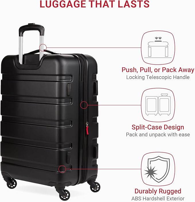 SwissGear 7366 Signature Hardside Expandable Luggage with Spinner Wheels, TSA Lock, Black, Checked-Medium 23-Inch