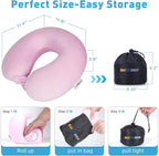 SAIREIDER Travel Neck Pillow 100% Memory Foam, Airplane Rest Prevents Head from Falling Forward, Plane Accessories with Storage Bag, Sleep Mask and Earplugs (Pink)