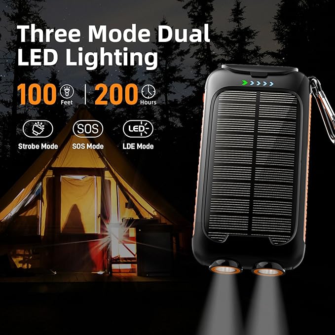 Solar Charger Power Bank 49800mAh - Portable Fast Charging Power Bank with Type-C & Dual USB Ports, Compatible with iPhone, Samsung & More, Waterproof Solar Panel for Camping, Hiking, and Outdoor Use