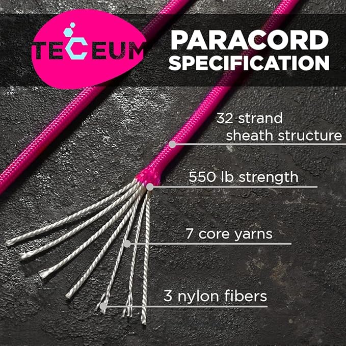 TECEUM 5/32" Paracord Rope 1000 – 1000ft / 200ft / 100ft / 50ft – Tactical Parachute Cord 4mm – 45+ Colors – Nylon String for Survival & Camping Gear – Stripe Cord for Survival – Utility Rope