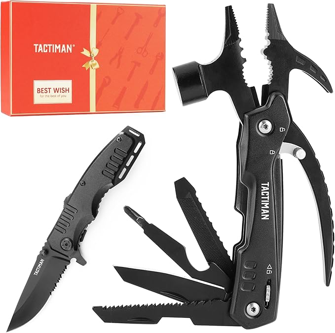 12-in-1 Multitool Hammer with Tactical Knife – Unique Gifts for Men, Dad, Husband – Cool Gadgets for Camping, Hiking, DIY, and Outdoors – Perfect Christmas, Birthday, or Father’s Day Gift