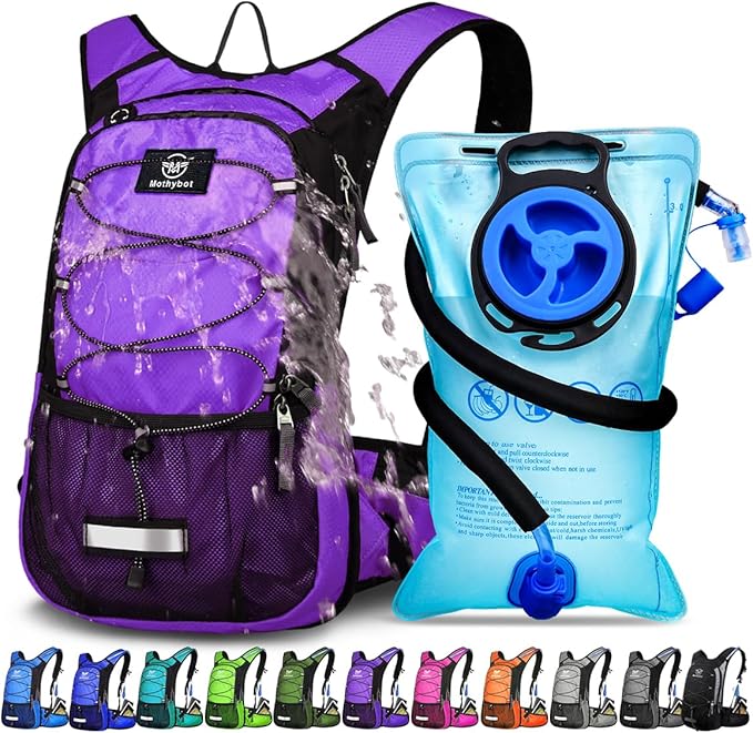 Insulated Hydration Backpack Pack with 3L BPA Free Leak Proof Water Bladder, Large Storage Lightweight Hiking Daypack with Waist Pouches & Cooler Layer, for Running, Biking, Camping, Festival