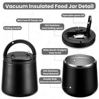 20oz Insulated Vacuum Food Jar with Buckle Lid,Soup Thermo for Hot Food Kids,Wide Mouth Leakproof Stainless Steel Lunch Container with Spoon-Black