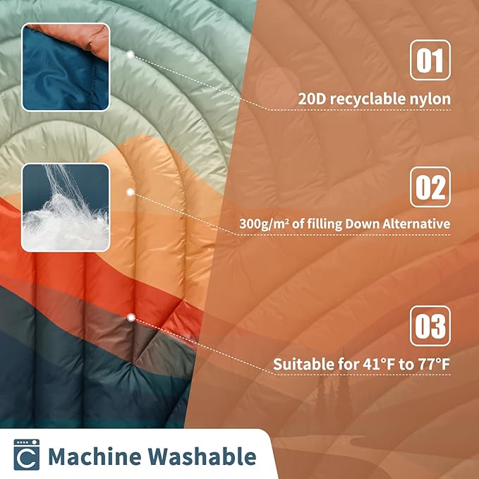 Camping Blanket,Lightweight Puffy Printed Camping Blanket Packable Outdoor Blanket for Camping,Traveling, Stadium, Hiking, Picnics