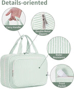 Narwey Striped Travel Toiletry Bag for Women Large Hanging Makeup Bag Organizer Toiletries Bag for Full Size Essentials Accessories Cosmetics (Mint Green Stripe (Large))