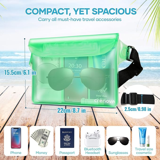 Waterproof Bag for Beach, Waterproof Pouch for Phone Passport Purse, Fanny Packs for Women, Floating Dry Bags for Cruise Ship Travel Water Park Surfing Boating Fishing Kayaking Pool Accessories