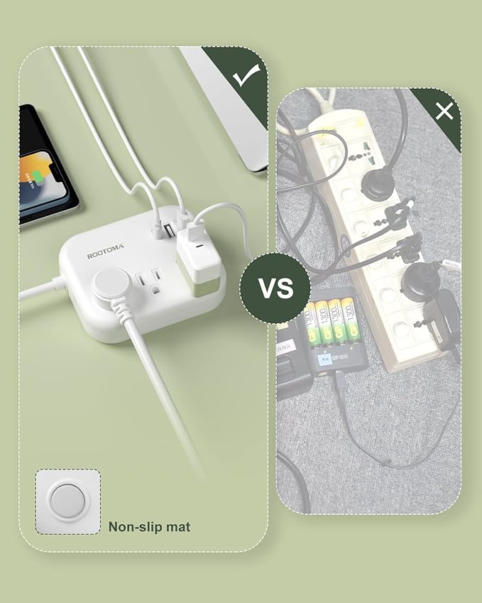 European Travel Plug Adapter, ROOTOMA 6ft International Power Strip 3 American Outlets, 3 USB Charger, US to Europe Plug Aadaptor, US to EU Power Adapter, for Spain France Germany Iceland, White