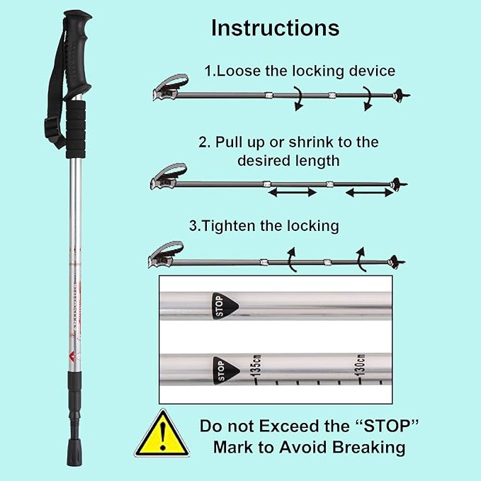 Aihoye Hiking Trekking Poles, 2 Pack Collapsible, Lightweight, Anti Shock, Walking Sticks, Adjustable Hiking Pole for Men and Women