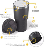 RTIC 20oz Essential Tumbler with Lid, Ceramic Lined, Insulated, Stainless Steel, Metal, Double Wall Vacuum-Insulation, Travel Cup for Iced Coffee, Tea, Hot and Cold Drink, Graphite