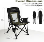 Camping Chair Portable Folding Lawn Chair Comfortable Hard Arm Sturdy for Family Camp, Outdoor, Sports, Beach, Travel, Support 400 lbs, Black&Green