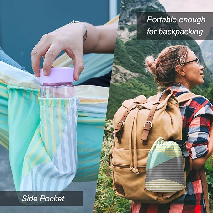 Camping Hammock,Lightweight Nylon Hammock,Portable Hammocks with Two Tree Ropes for Outdoor,Indoor,Travel,Hiking,Backyard,Camping