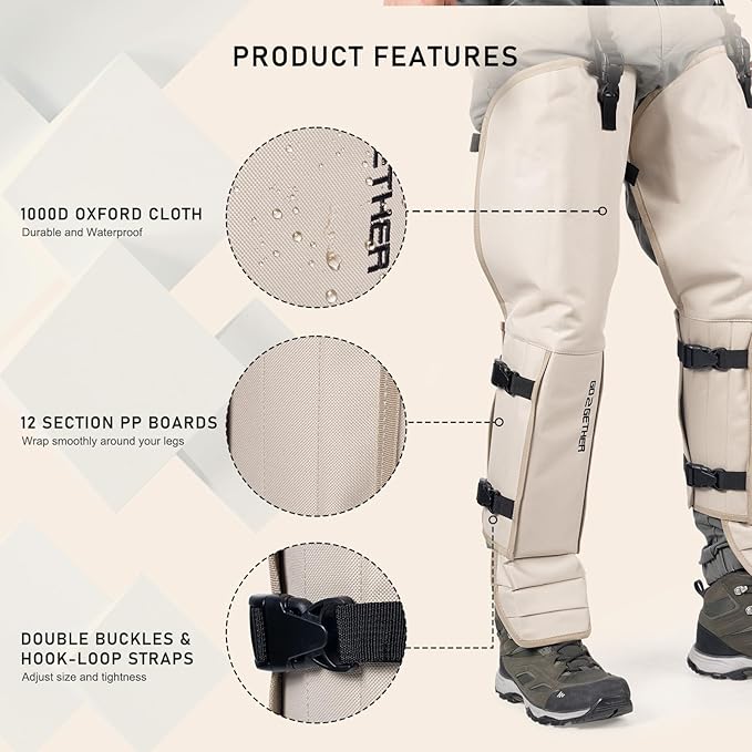 Snake Gaiter, Durable Snake Guard Gaiters for Hunting, Waterproof Snake Legging Chap for Men and Women,Snake Bite Protection Gaiter for Whole Leg with Adjustable Size