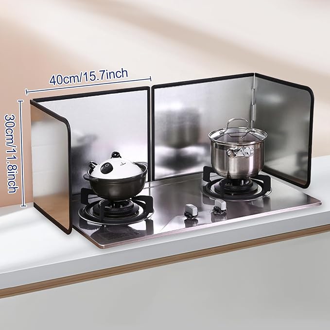 2 Pieces 2 Sided Grease Splatter Guard Foldable Splatter Guard for Stove Stainless Steel Oil Splatter Screens Backsplash for Wall Gas Range Frying Pan Camping(Size:11.8×15.7inches)