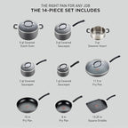 T-fal Ultimate Hard Anodized Nonstick Cookware Set 14 Piece, Oven Broiler Safe 400F, Lid Safe 350F, Kitchen Cooking Set w/Fry Pans, Saucepans, Griddle, Dutch Oven, Pots & Pans, Dishwasher Safe, Black