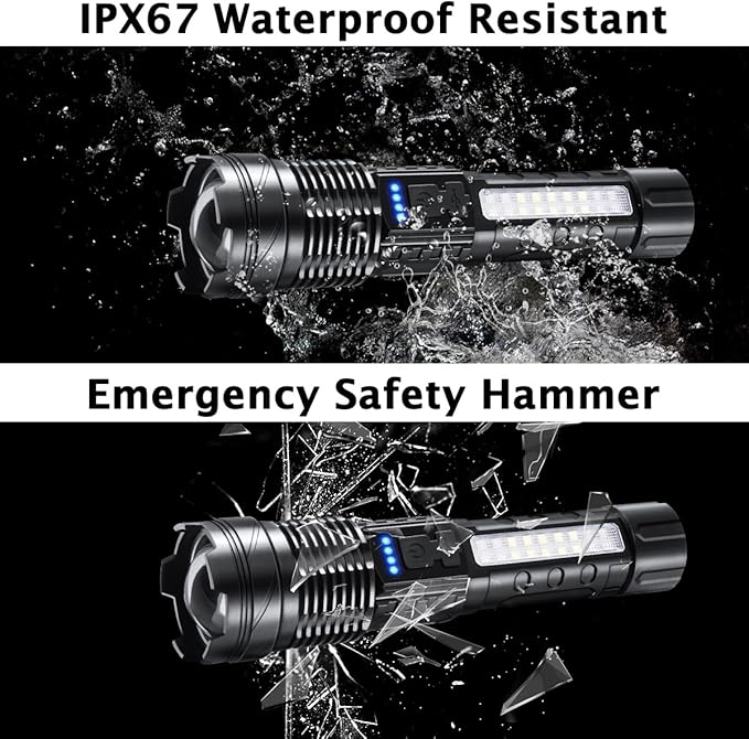 1Pack Flashlight Rechargeable, Rechargeable Flashlights High Lumens L9000, Super Bright Flashlight Powerful, Tactical Flashlights High Lumens, LED Flash Light High Powered for Home Emergencies Camping