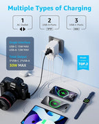 Universal Travel Adapter, International Travel Plug Adapter with 3 USB-C ＆ 2 USB-A Ports(Total 30W), All in One Portable Adaptor, for USA, UK, EU, AU ＆ 224+ Countries (White)