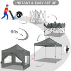 COBIZI 10x10 Pop up Canopy Tent with 4 Sidewalls, Waterproof Heavy Duty Commercial Canopy for Parties, Outdoor Tent, Garden Gazebo, Carry Bag with Wheel (10x10ft, Gray)