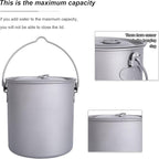 iBasingo 1250ml Titanium Hanging Mug with Lid Tea Coffee Water Cup Outdoor Camping Pot Ultra-light Portable Hiking Backpacking Cooking Kit Picnic Tableware Drinkware with Foldable Handle Ti3042D