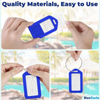 BlueCosto - Luggage Tags - Blue, 10 Pack - Suitcase Tags with Name ID Card & Heavy-Duty Metal Wire Loops - Bright Colored PVC Identifiers for Travel Baggage - Backpack Name Labels