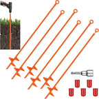 Lasnten 6 Pcs 30 Inch Heavy Duty Ground Anchor Spiral Blade Earth Anchor Kit Metal Anchor Hook Beach Sand Stakes Camping for Securing Animals, Shelters, Tents, Canopies (Orange)