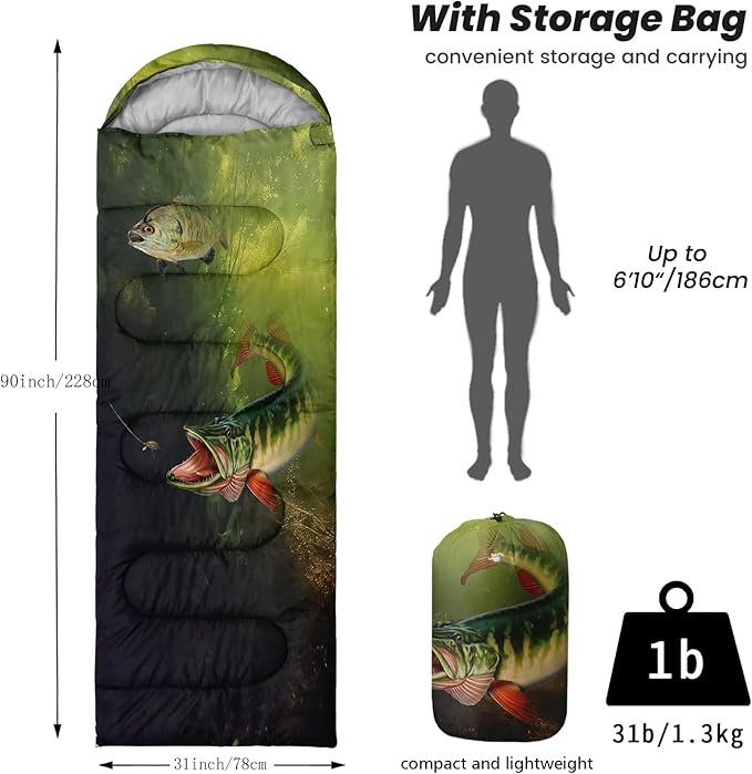 Sleeping Bags for Adults Youth Kids,3D Printing Camping Sleeping Bag for Girls Boys Lightweight Waterproof Cold/Warm Weather Sleeping Bag for 3 Seasons