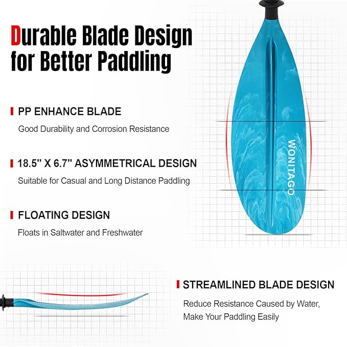 Kayak Paddles with Alloy Shaft and PP Blade, Floating Kayaking Oars, Adjustable 230-250 cm/90-98 Inches, 210-230 cm/82-90 Inches