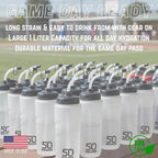 50 Strong 1 Liter Water Bottle with Straw – 18-Pack Easy-Squeeze Sports Bottles with Long Straw & Built-In Finger Grip – BPA-Free & Made in USA – Ideal for Hockey & Team Sports