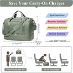 Travel Duffel Bag for Women, Carry-on Overnight Weekender Bags with Wet Pocket & Toiletry Bag, For Spirit Airlines 18x14x8 Personal Item Bag,Small,Olive Green