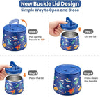 14oz Insulated Vacuum Food Jar with Buckle Lid,Soup Thermo for Hot Food Kids,Wide Mouth Leakproof Stainless Steel Lunch Container with Spoon-Dinosaur