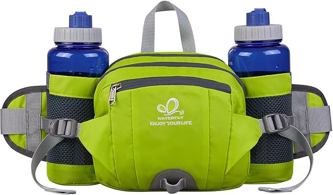 WATERFLY Fanny Pack Waist Bag: Fannie Pack 2 Water Bottle Holders Lumbar Belt Hiking Walking Running Jogging Camping Large Woman Man (Bottle Not Included)