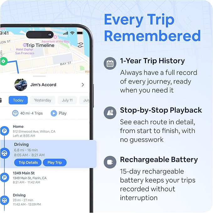 Hidden GPS Tracker for Vehicles - $9/mo with 5 sec Updates - Real Time Car Tracker with Trip History, Driving Alerts, GeoFence for Fleets & Family, Rechargeable Battery (Tracker Only)