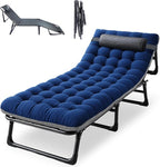 Oxford and Steel Frame 4-Angle Adjustable Foldable Bed Folding Camping Cot Bed with Extra Wide Padded Mattress Support for Adults Outdoor Travel Tent Use(Blue&Gray Mattress,L - 75 * 26'')