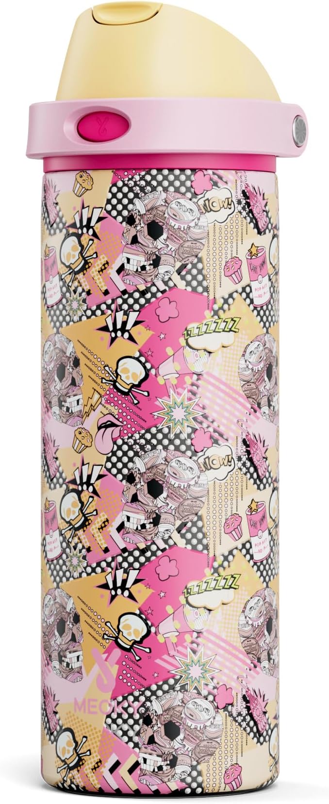 24 oz Halloween Insulated Water Bottle: Meoky Stainless Steel Water Bottle with Straw and Spout Lid - Leak Proof, Cold for 24 Hours, Fits in Car Cup Holder, Halloween Gifts for Women Men, Jolly Bones