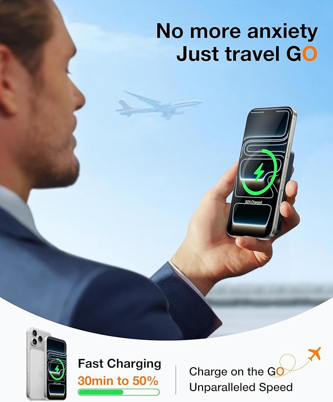 TORRAS EasyGo 10000mAh Magnetic Portable Charger Power Bank for iPhone, Fast Charging Travel Essential Wireless Battery Pack Compatible with Magsafe, iPhone Air, Pro, Pro Max,17,16,15,14,13,12, Black