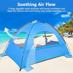 NXONE Beach Tent Sun Shade Shelter for 3/4/6 Person Person with UV Protection, Extended Floor, 3 Mesh Roll Up Windows & 8.0/8.5mm Fiberglass Rods丨Carry Bag Included