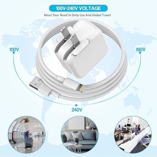 For iPad Charger, [ Apple MFI Certified ] 10FT Long for iPad Chargers Lightning Cord Cable Fast Charging USB Wall Charger Block Foldable Plug for iPad7/ 8/9 Generation,iPadAir,iPadMini, iPadPro,iPhone
