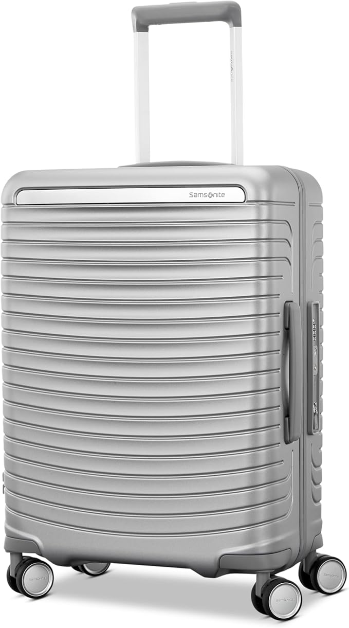 Framelock Max 21” Carry-On Hardshell Zipperless Luggage - Highly Secure Integrated Eazylock™ Mechanism - RightHeight™ Adjustable Handle System - 360° Spinner Wheels - Airline Approved - Glacial Silver